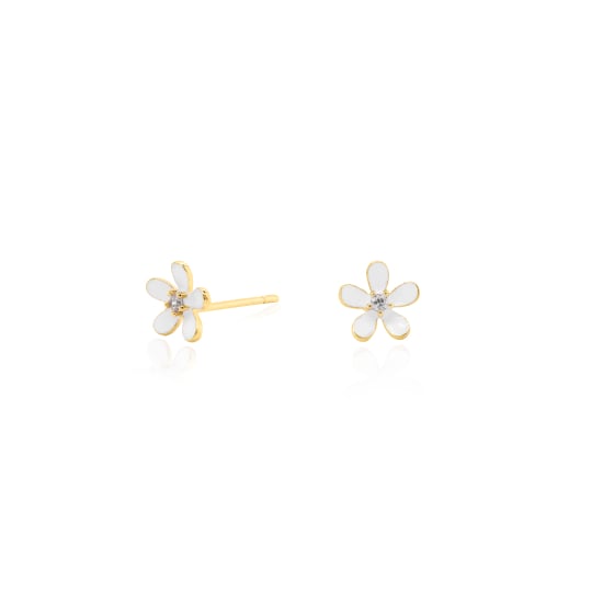 Sterling Silver Gold Vermeil CZ Mini Flower Stud Earrings (ST-1644)