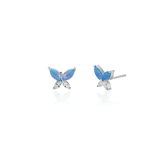 Sterling Silver Blue Opal CZ Butterfly Stud Earrings (ST-1708-BO)