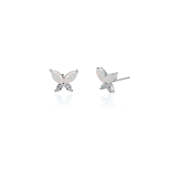 Sterling Silver White Opal CZ Butterfly Stud Earrings (ST-1708-WO)