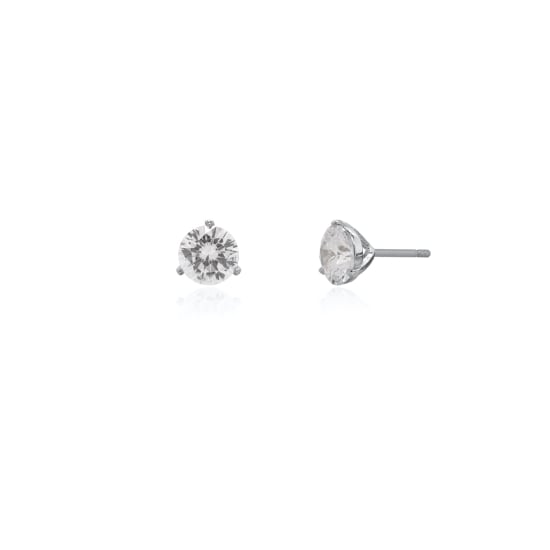 Sterling Silver 3 Prongs 6mm Round CZ Martini Stud Earrings (ST-1714)