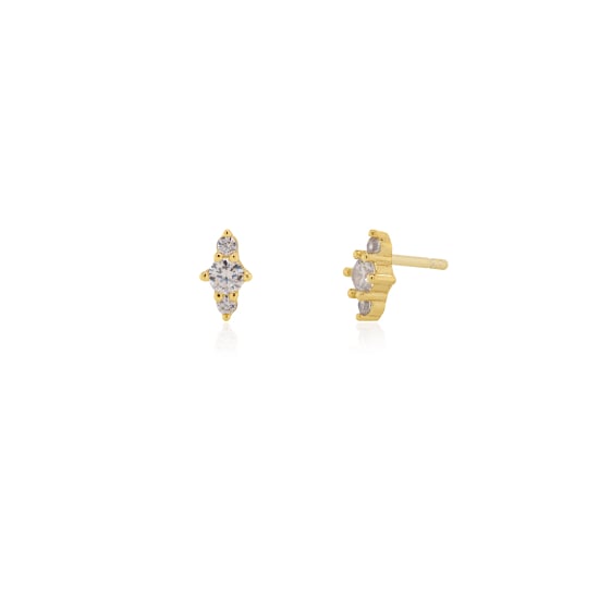 Sterling Silver Gold Vermeil Dainty CZ Stud Earrings (ST-1715)