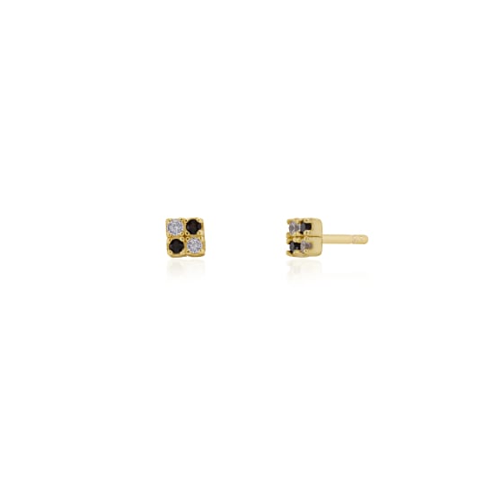 Sterling Silver Gold Vermeil Black & White CZ Flower Stud Earrings (ST-1716)