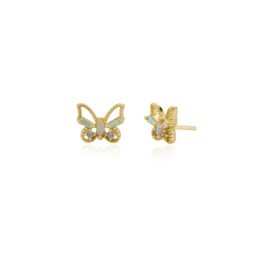 Sterling Silver Gold Vermeil CZ Opal Cutout Butterfly Stud Earrings (ST-1717)