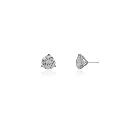 Sterling Silver 3 Prongs 8mm Round CZ Martini Stud Earrings (ST-1719)