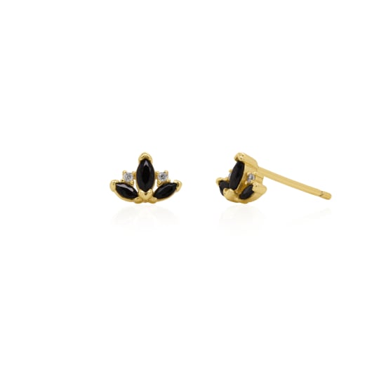 Sterling Silver Gold Vermeil Black & White CZ Lotus Cartilage Stud Earrings (ST-1720)