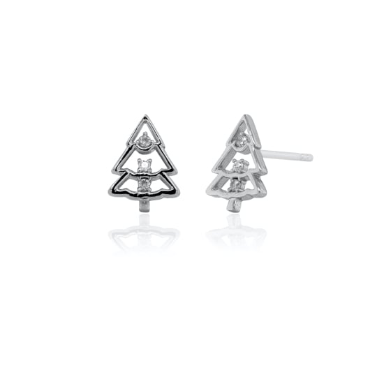 Sterling Silver Rhodium Plated CZ Christmas Tree Studs ST-1721)