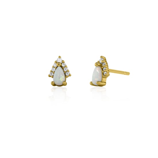 Sterling Silver Gold Vermeil CZ & Opal Stud Earrings (ST-1724-G)