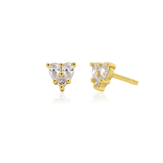 Sterling Silver Gold Vermeil CZ Heart Stud Earrings(ST-1726-G)