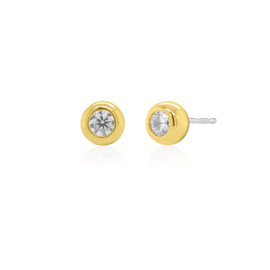 Sterling Silver Two Tones CZ Bezel Set Stud Earrings (ST-1727-2T)