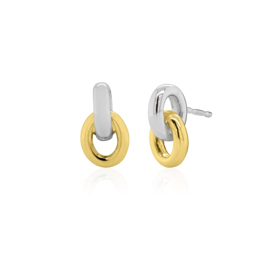 Sterling Silver Two Tones Double Rings Stud Earrings (ST-1728-2T)