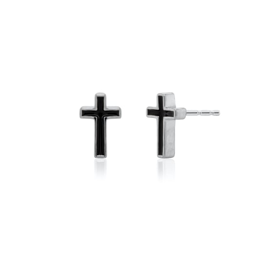 Sterling Silver Enamel Cross Stud Earrings (ST-1730)