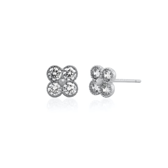 Sterling Silver CZ Clover Stud Earrings (ST-1732)
