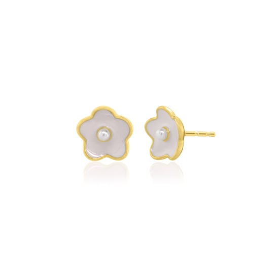 Sterling Silver Gold Vermeil Enamel Flower Stud Earrings (ST-1733-G)