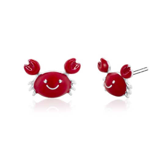Sterling Silver Rhodium Plated Enamel Smiling Crab Stud Earrings (ST-1734-RH)