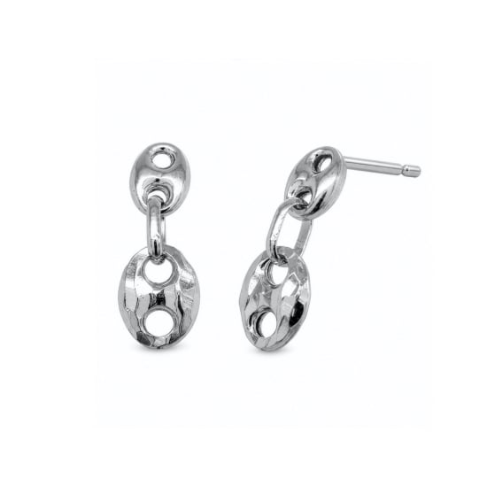 Sterling Silver Diamond Cut Puffed Mariner Dangling Stud Earrings (ST-1736)