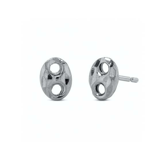 Sterling Silver Diamond Cut Puffed Mariner Stud Earrings (ST-1737)