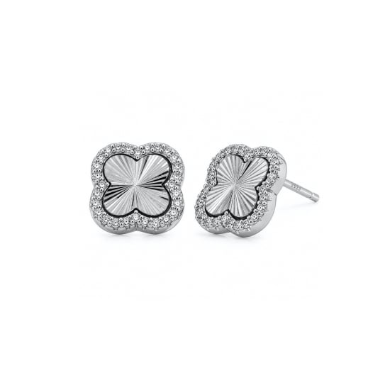 Sterling Silver CZ DC Clover Stud Earrings (ST-1739)