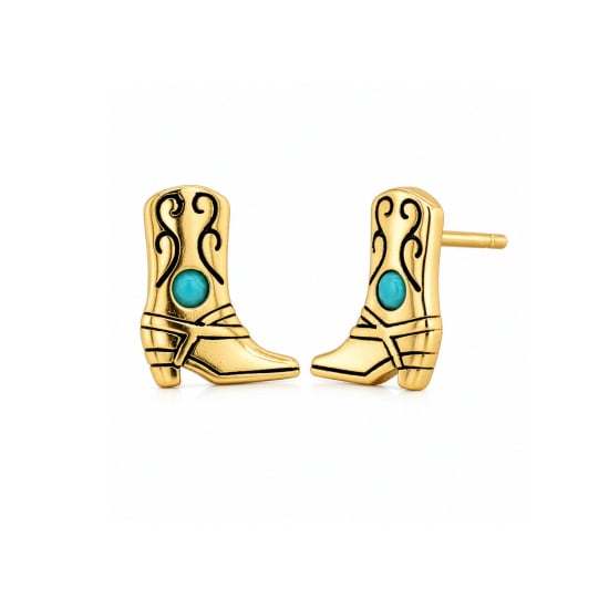 Sterling Silver Gold Vermeil Turquoise Cow Boy Boots Stud Earrings (ST-1740-G)
