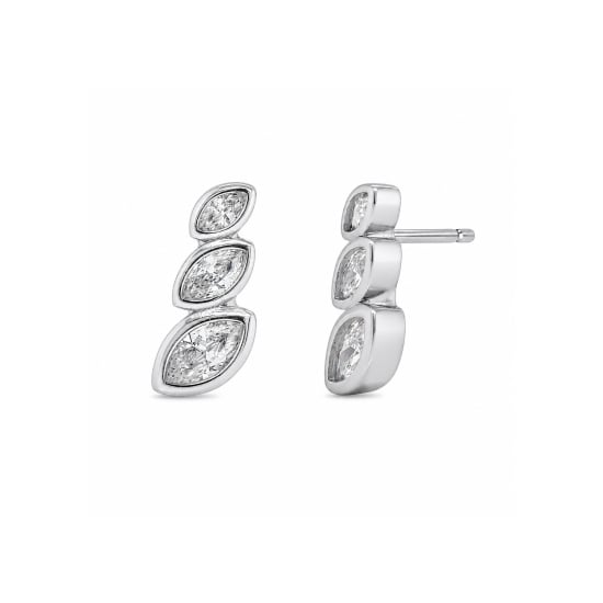 Sterling Silver Marquise Cut CZ Bezel Set Climber Stud Earrings (ST-1743)