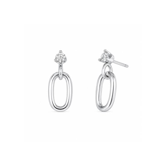 Sterling Silver CZ Dangling Ring Stud Earrings (ST-1744)