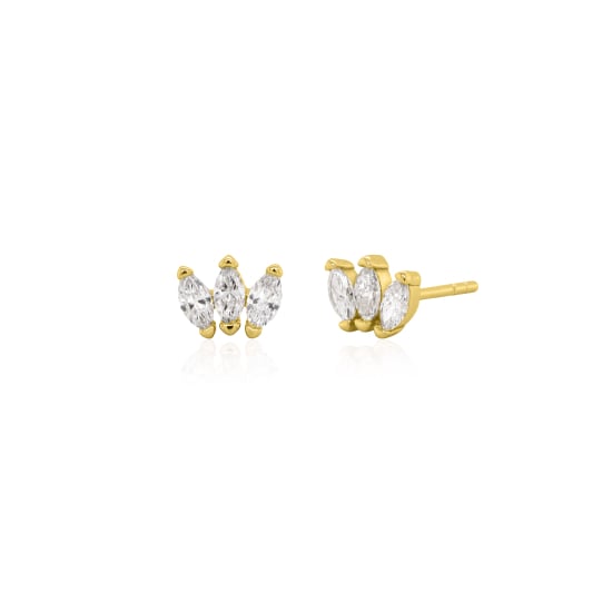 Sterling Silver Gold Vermeil Lab Diamond TCW 0.3ct Lotus Stud Earrings (ST-LGD-1003-G)