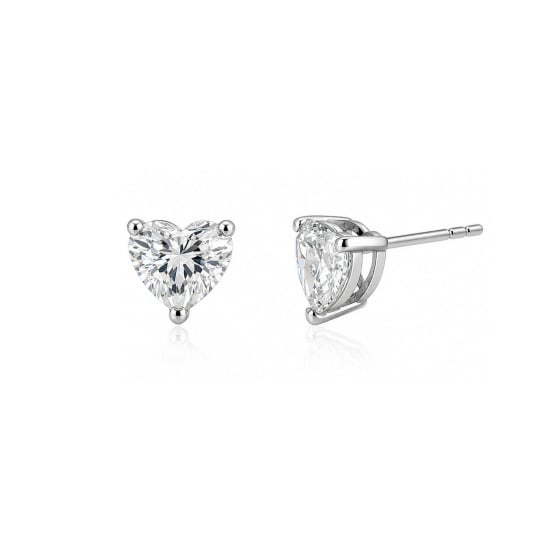 Sterling Silver Rhodium Plated Heart Cut Lab Diamond TCW 1.0ct Solitaire Stud Earrings (ST-LGD-1008-RH)