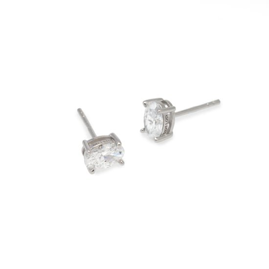 Sterling Silver Rhodium Plated Oval Cut Lab Diamond TCW 1.0ct 4 Prong Setting Solitaire Stud Earrings (ST-LGD-1009-RH)