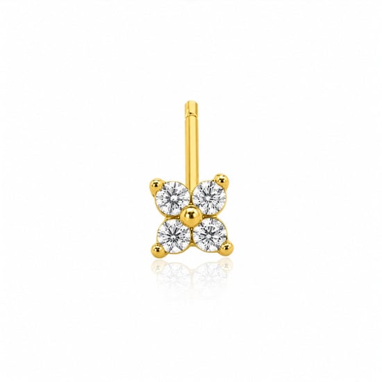14K Yellow Gold CZ Flower Curved Nosepin (YG-NS-C7)