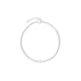 Heart CZ Sterling Silver-Tone Adjustable Bracelet