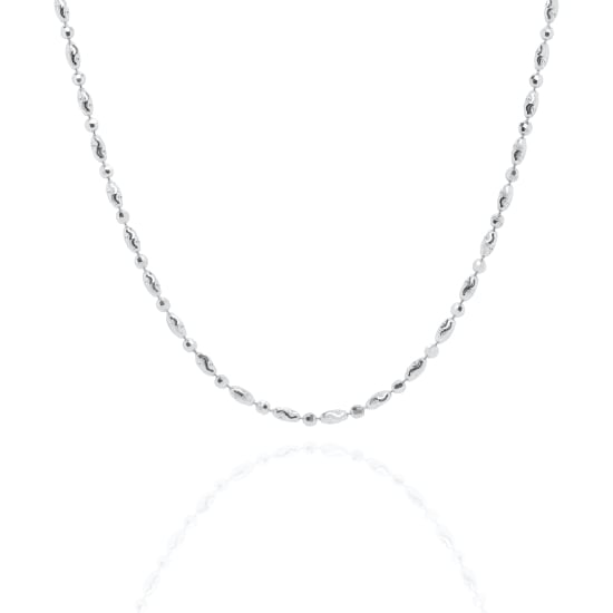 Sterling Silver Rhodium Plated DC Oval & Bead Chain 2mm (CPOV-033)