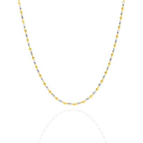 Sterling Silver Two Tone Oval & Moon Bead Chain 2mm (CPOV-006)