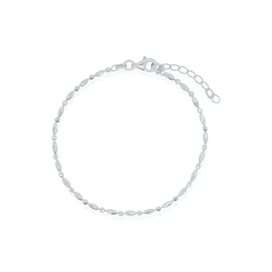 Sterling Silver Rhodium Plated 2mm DC Oval & Bead Bracelet (BR-1445)