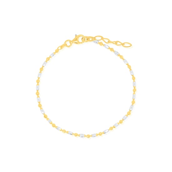 Sterling Silver Two Tone 2mm Oval & Moon Bead Bracelet (BR-1446)