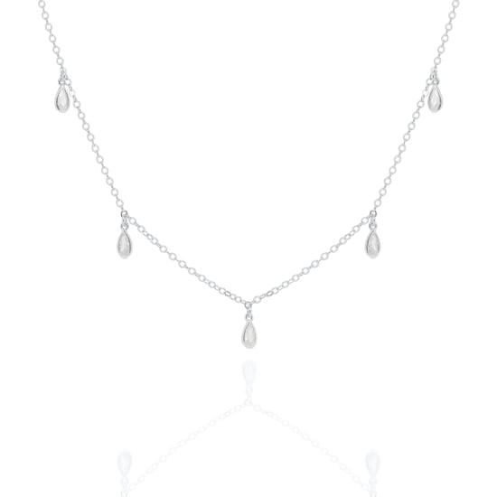 Sterling Silver Mini CZ Tear Drop Dangling Choker (CH-1018)