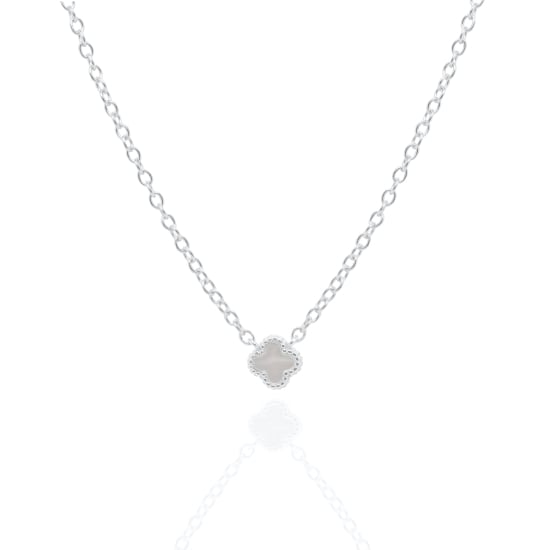 Sterling Silver Designer Inspired Vân Cleef Pearl Shell Clover Necklace (N-1589-W)