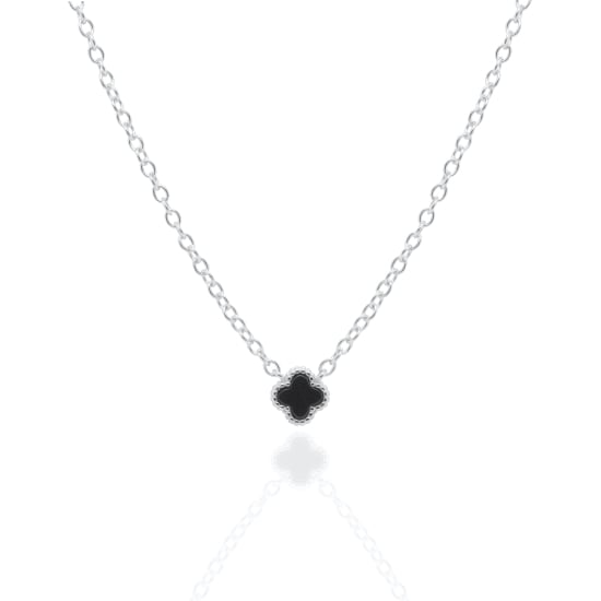 Sterling Silver Designer Inspired Vân Cleef Black Agate Clover Necklace (N-1589-B)