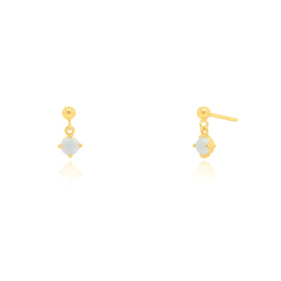 Sterling Silver Gold Vermeil Ball with White Opal Drop Stud Earrings (ST-1673)