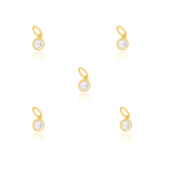 Sterling Silver Gold Vermeil 3.5mm CZ Bezel Charm -Pack of 5 (P-1505)