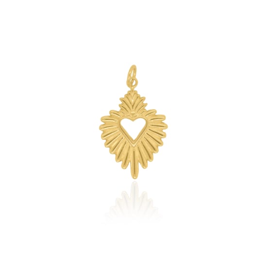 Sterling Silver Gold Vermeil Open Sunburst Heart Charm (P-1502)