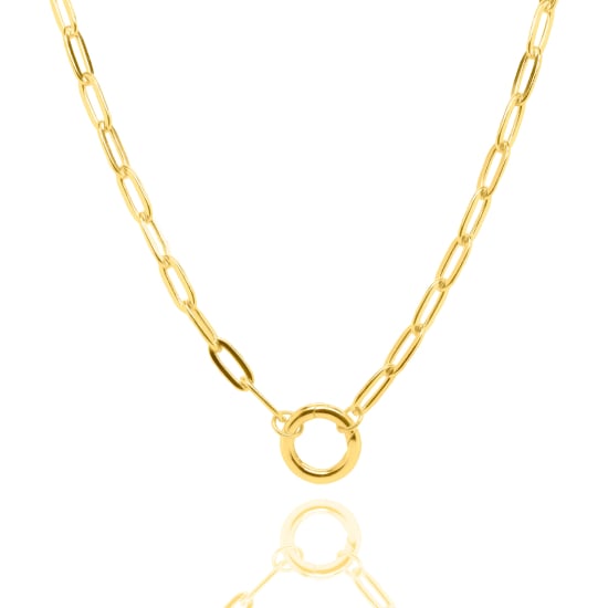 Sterling Silver Gold Vermeil Paperclip 12mm Round Enhancer Necklace (N-1591)