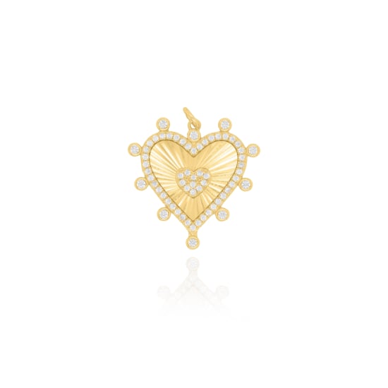 Sterling Silver Gold Vermeil CZ Heart Charm (P-1503)