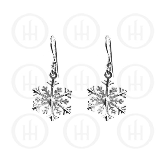 Silver Plain Dangle D/C Snow Flake Earrings (ED11078)