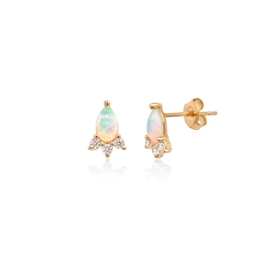 10K Yellow Gold Opal Trio CZ Studs (GE-10-1021)