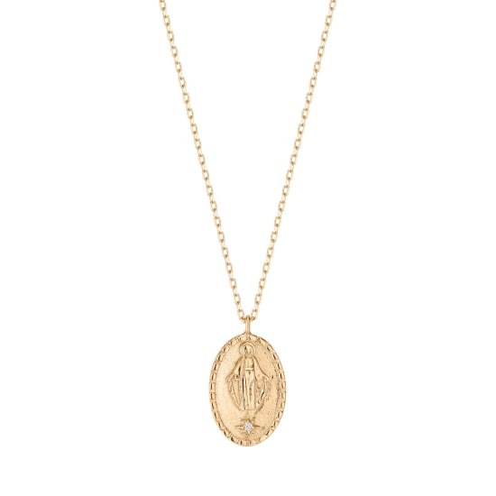 10K Yellow Gold Diamond Oval Jesus Necklace (GC-10-1186)