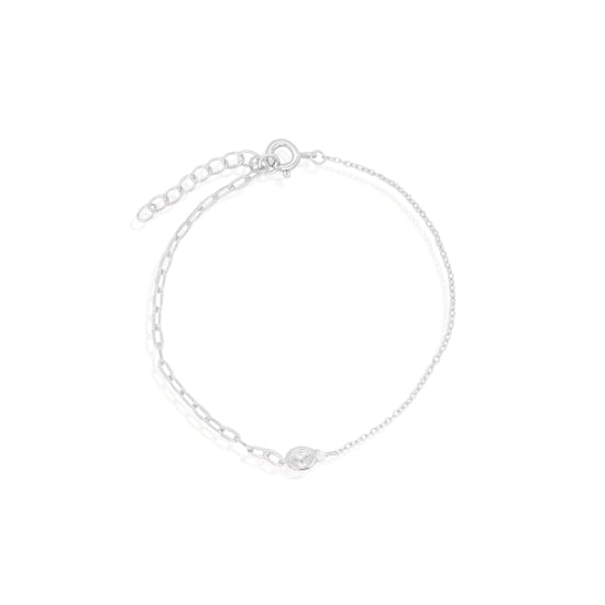 Sterling Silver Paperclip Rolo Chain Bezel Set Oval CZ Bracelet (BR-1451)