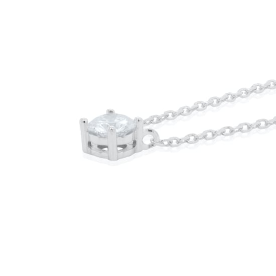 Sterling Silver Rhodium Plated Lab Diamond 5mm Solitaire 4 Prong TCW 0.5ct Necklace (N-1599)