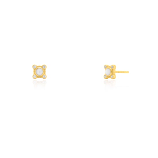 Sterling Silver Gold Vermeil CZ MOP Stud Earrings (ST-1672)