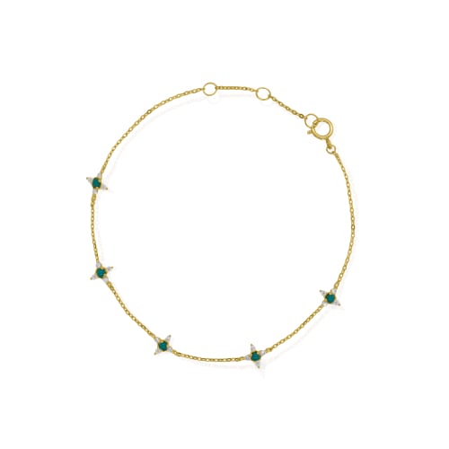 10K Yellow Gold Turquoise & CZ By the Yard Bracelet (GB-10-1151-YG)