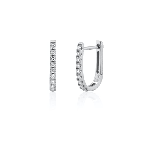 Sterling Silver Rhodium Plated Lab Diamond TCW 0.18ct Pave U Shaped Huggie Earrings (HUG-LGD-1001-RH)